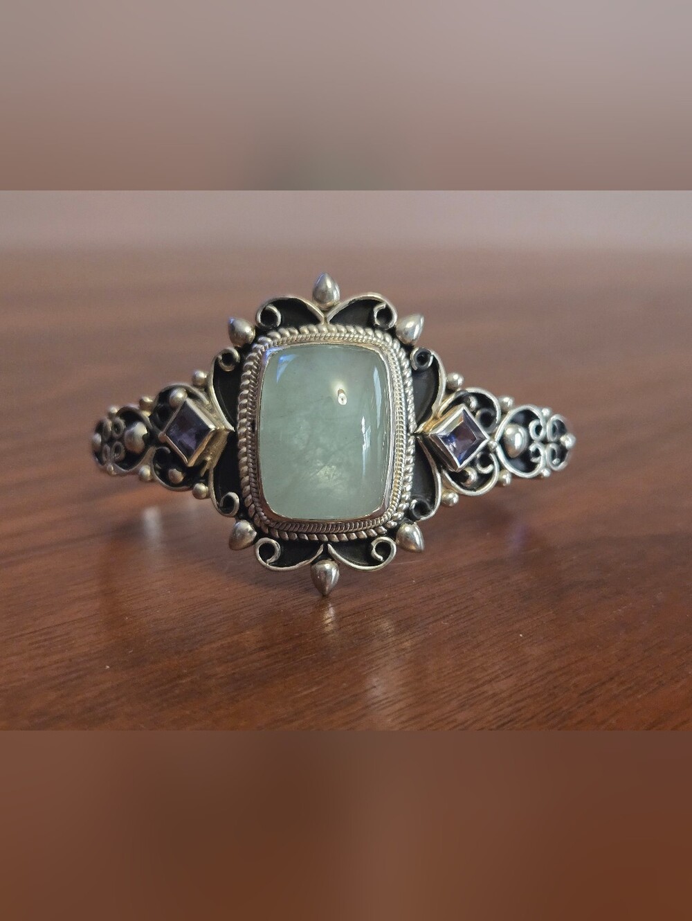 *Rare* Himilayan Gems Amazonite Silver Cuff W/iolite